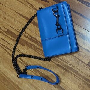 Rebecca Minkoff Genuine Leather Bedford Medium Blue Crossbody Bag Purse